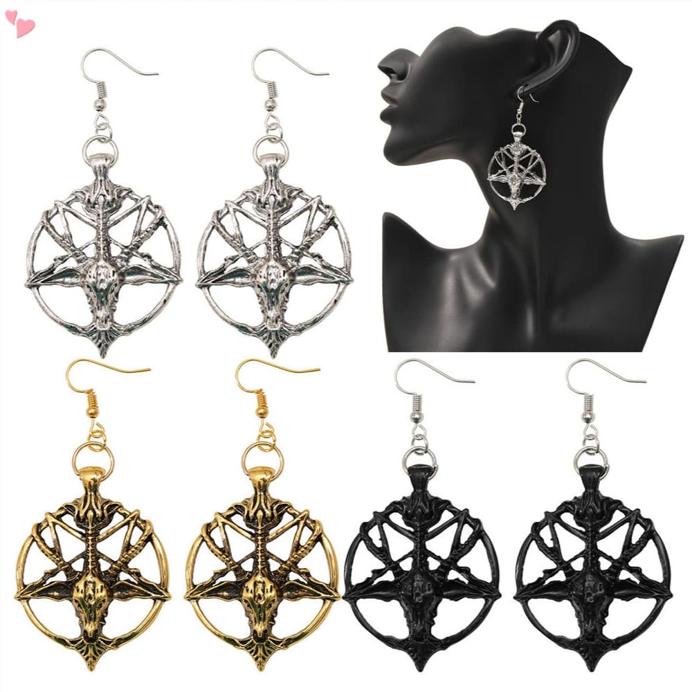 Brincos Misteriosos De Cabeça De Cabra Baphomet-Pentagrama Satânico Diabo Emaranhado Jóias De Bruxa Para Mulheres E Meninas