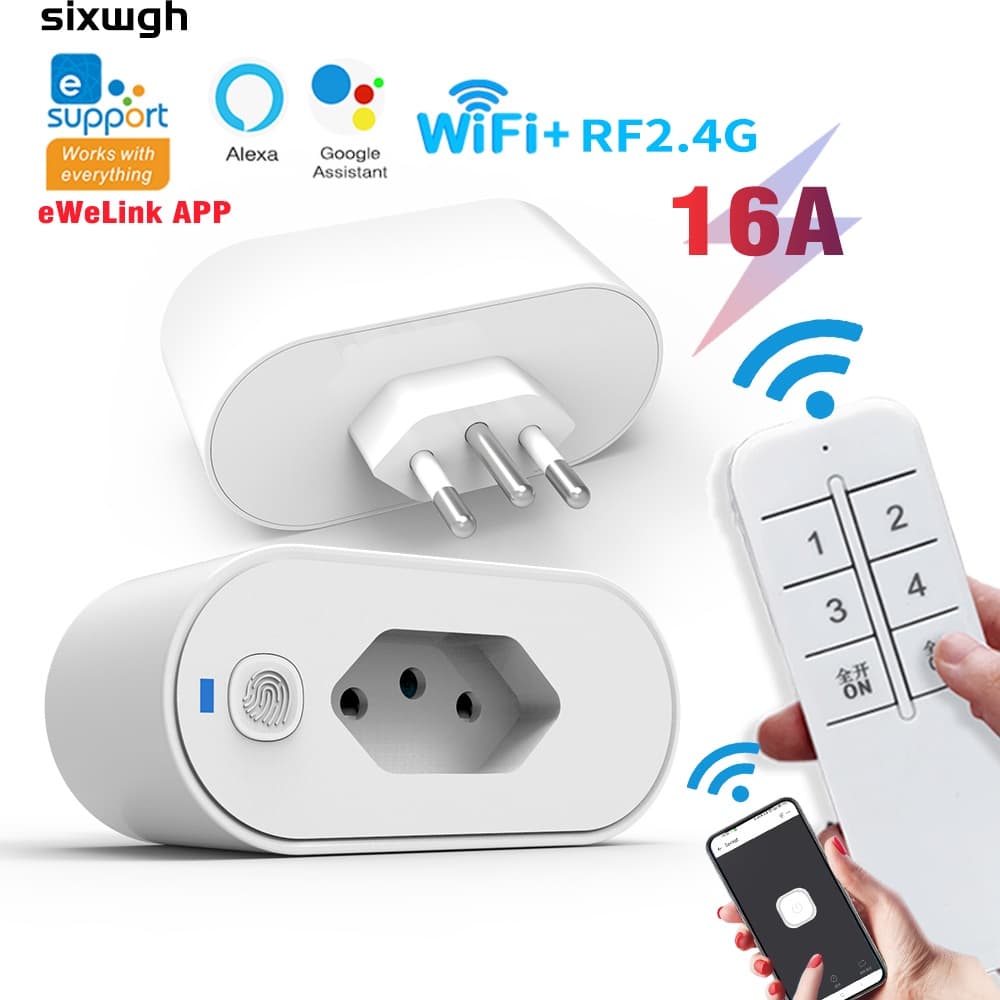 Wifi Tomada Inteligente De Controle Remoto Sem Fio Interruptor Suporte eWeLink App Alexa Google Casa Violeta