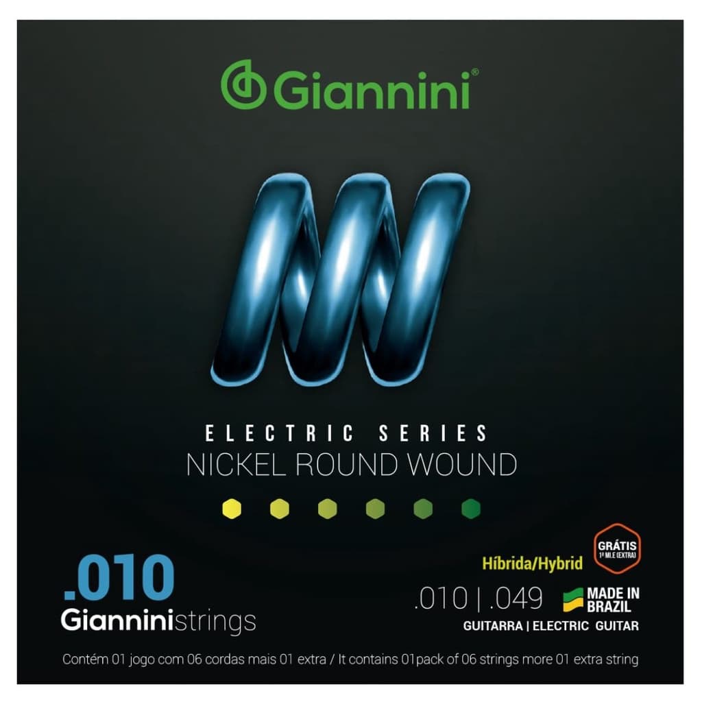 Kit 3 Encordoamento Guitarra Híbrida Giannini Electric GEEGSTH10 Nickel .010