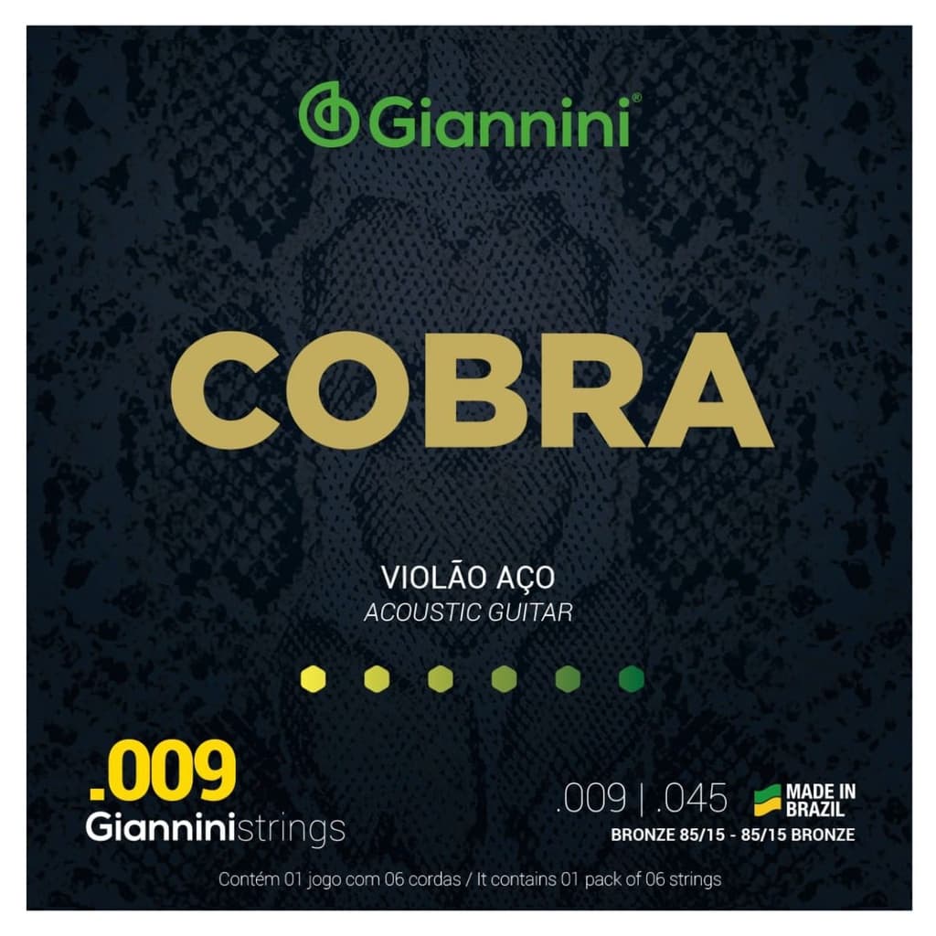 Encordoamento Violão Giannini Aço Cobra Bronze GEEWAK  85/15 0.009"