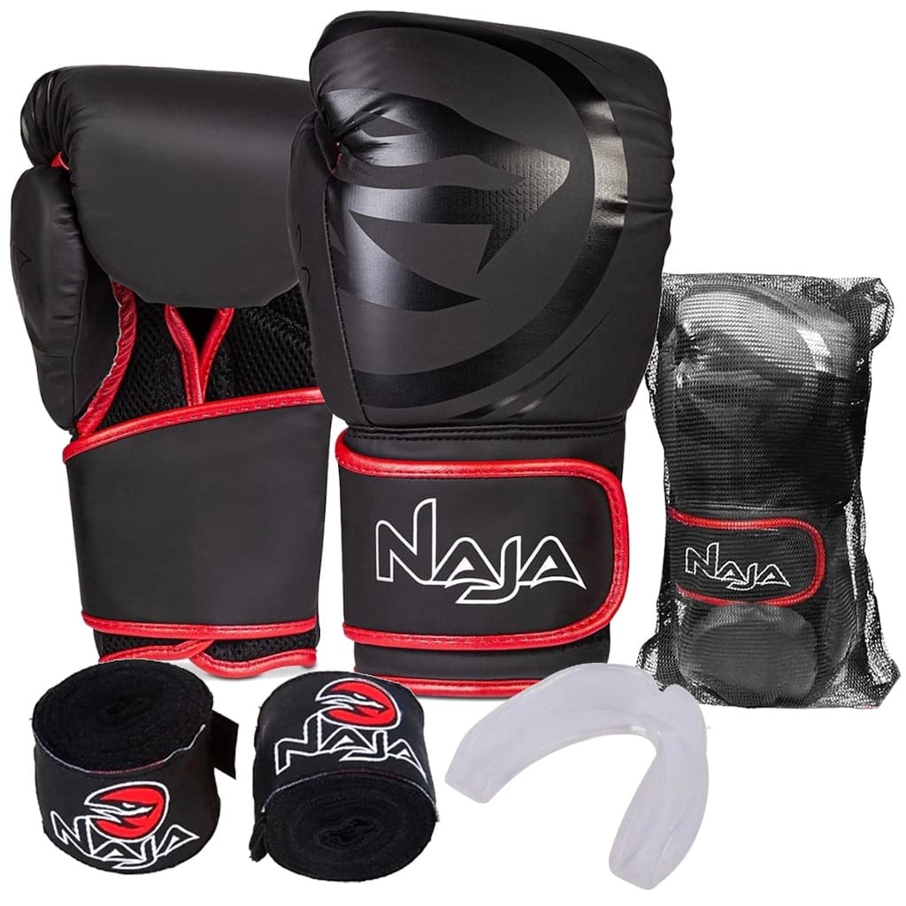 Kit Luva Box Muay Thai Naja + Bucal + Bandagem + Bolsa
