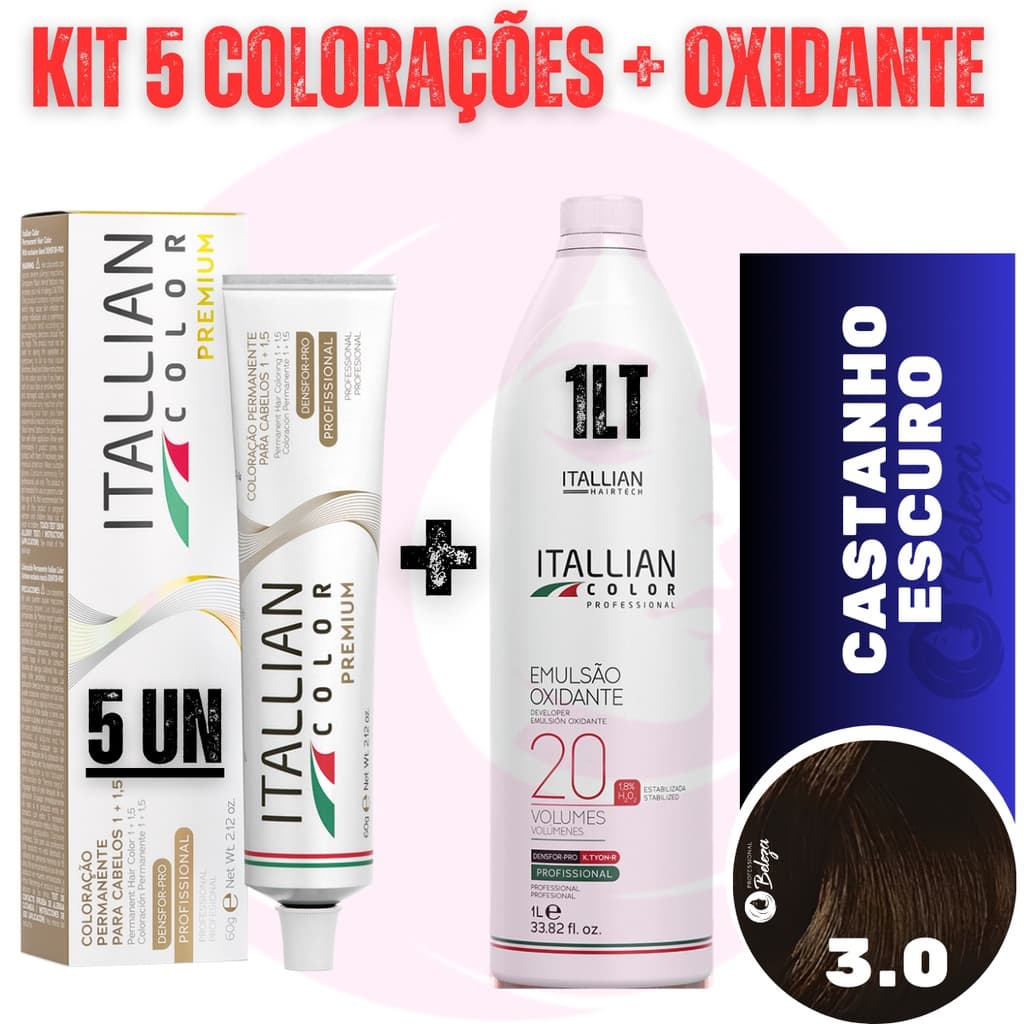 Kit 5 Tinta De Cabelo 3.0 Profissional Itallian Color + Ox20
