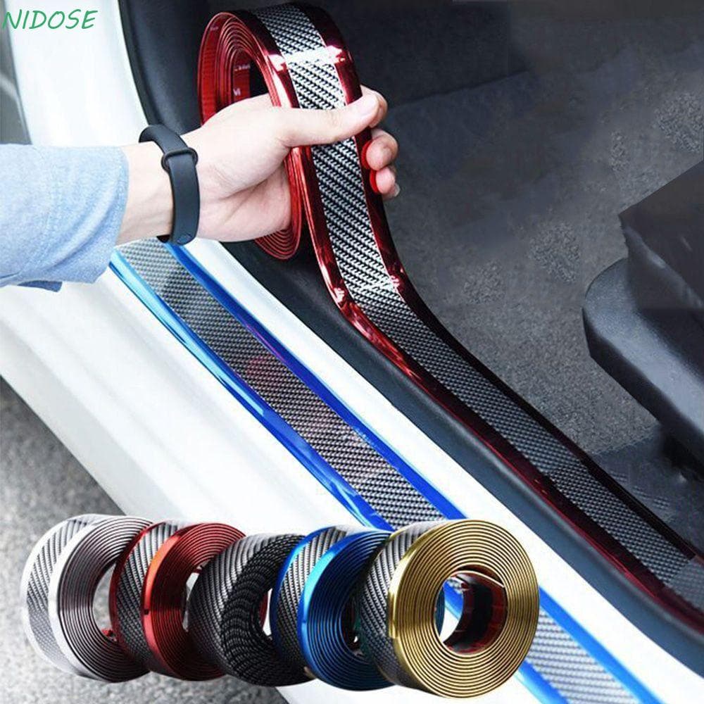NIDOSE Adesivos Para Carros 1 Metro Protetor De Soleira De Fibra De Carbono Fita De Borracha De Proteção Do Limiar Carro