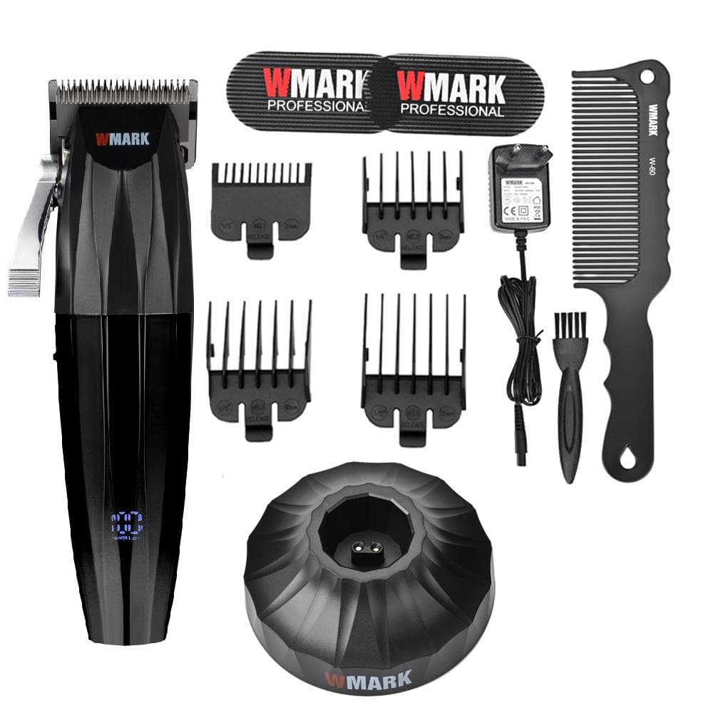 Kit Wmark Ng 222 Prata Com Base Carregadora pra Maquina De Cortar Cabelo