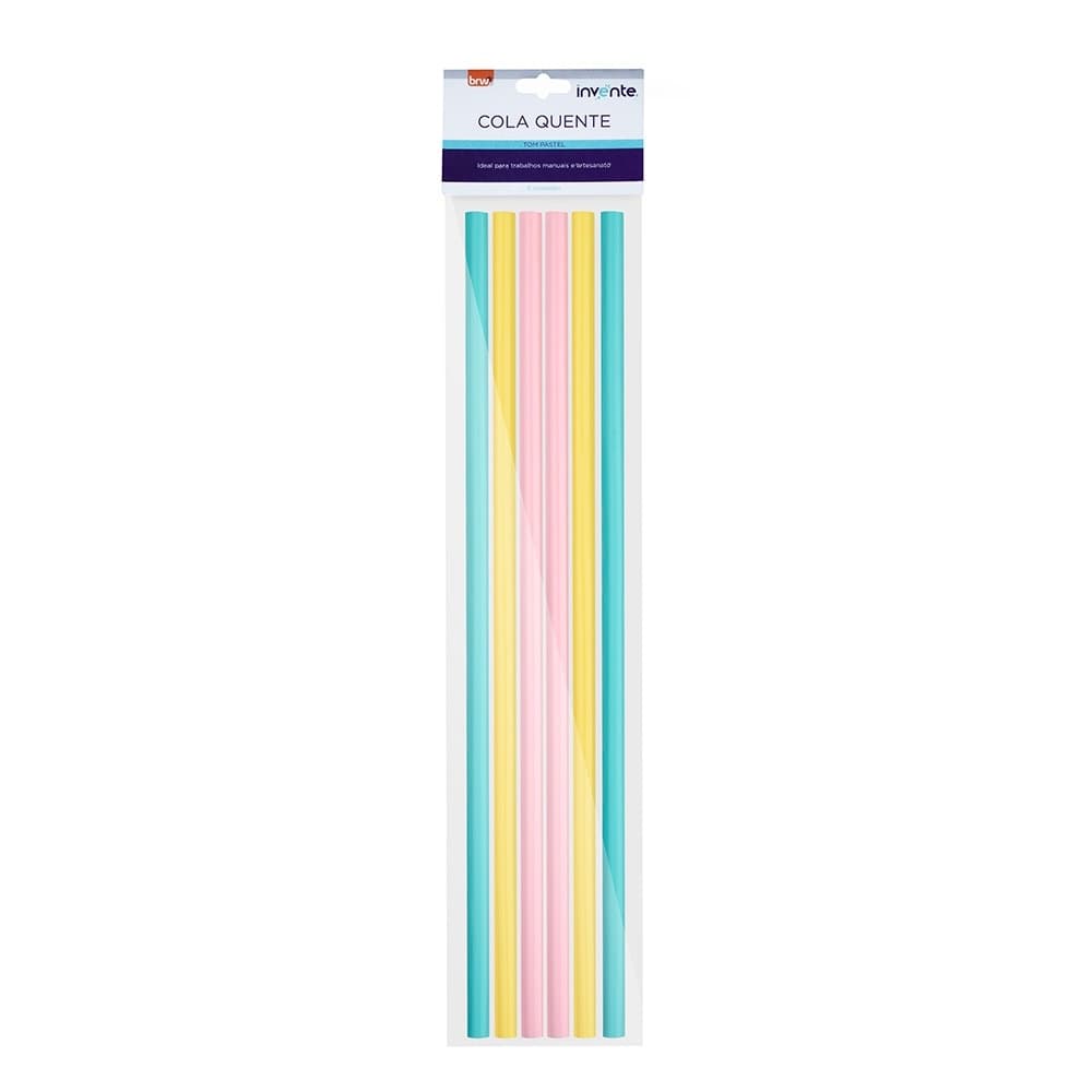 Kit Bastão De Cola Quente 6 Unidades Cores Pastel 7,5x30mm BRW | Refil Cola Quente Fina Candy Colors Artesanato