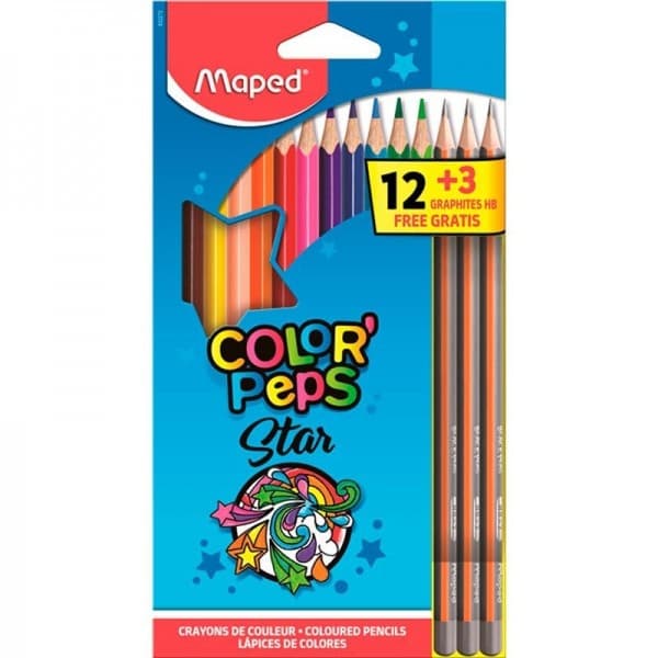 Lapis de Cor 12 Cores + 3 Lapis Colorpeps Star - Maped
