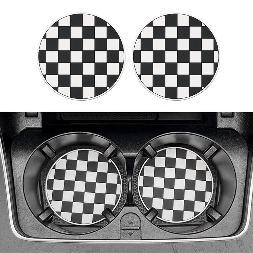 1 Pçs Porta-Copos De Carro Para Suporte De Copo De Silicone , Moda Preto Branco Xadrez Cinta