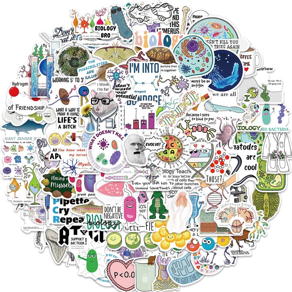 1000/50PCS Biologia De Desenhos Animados Assunto Adesivos De Grafite À Prova D'água Para Capacete De Bicicleta Decalques De Lápis LanLanStickersWorld