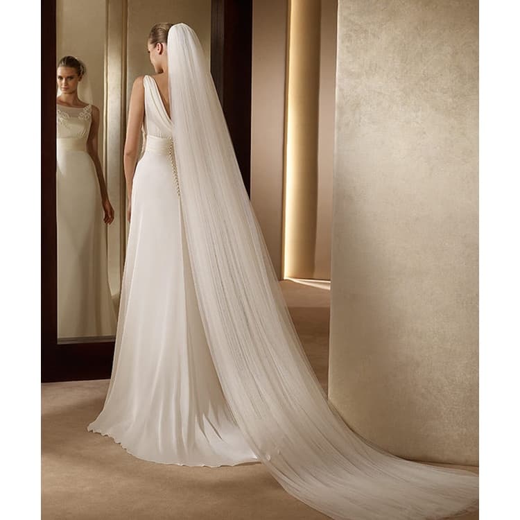 3m 2 camadas/3 camadas rede macia estilo igreja estilo Trailing  longo gaze vestido de casamento véu de noiva com pente