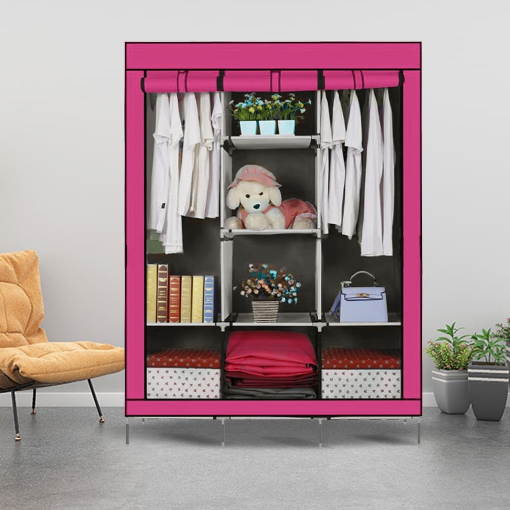 Guarda Roupa Portatil Organizador Dobravel 3 ou 2 Portas com Fechamento de Ziper - Três portas rosa