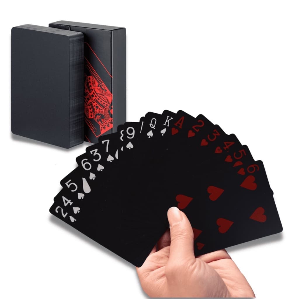 Baralho preto Baralho Black A Prova De Agua Jogo De Cartas Detalhes Vermelho 54 Cartas Poker Mágica Dagua