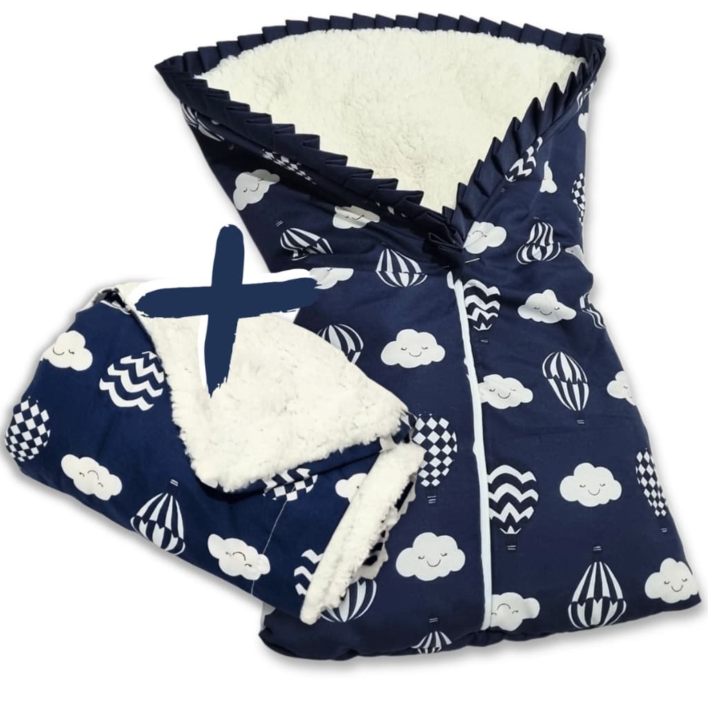Kit Saco de Dormir Bebe Forrado com Manta Sherpa Casulo + Manta Sherpa Pelo de Carneiro para Frio e Inverno 100% Algodão