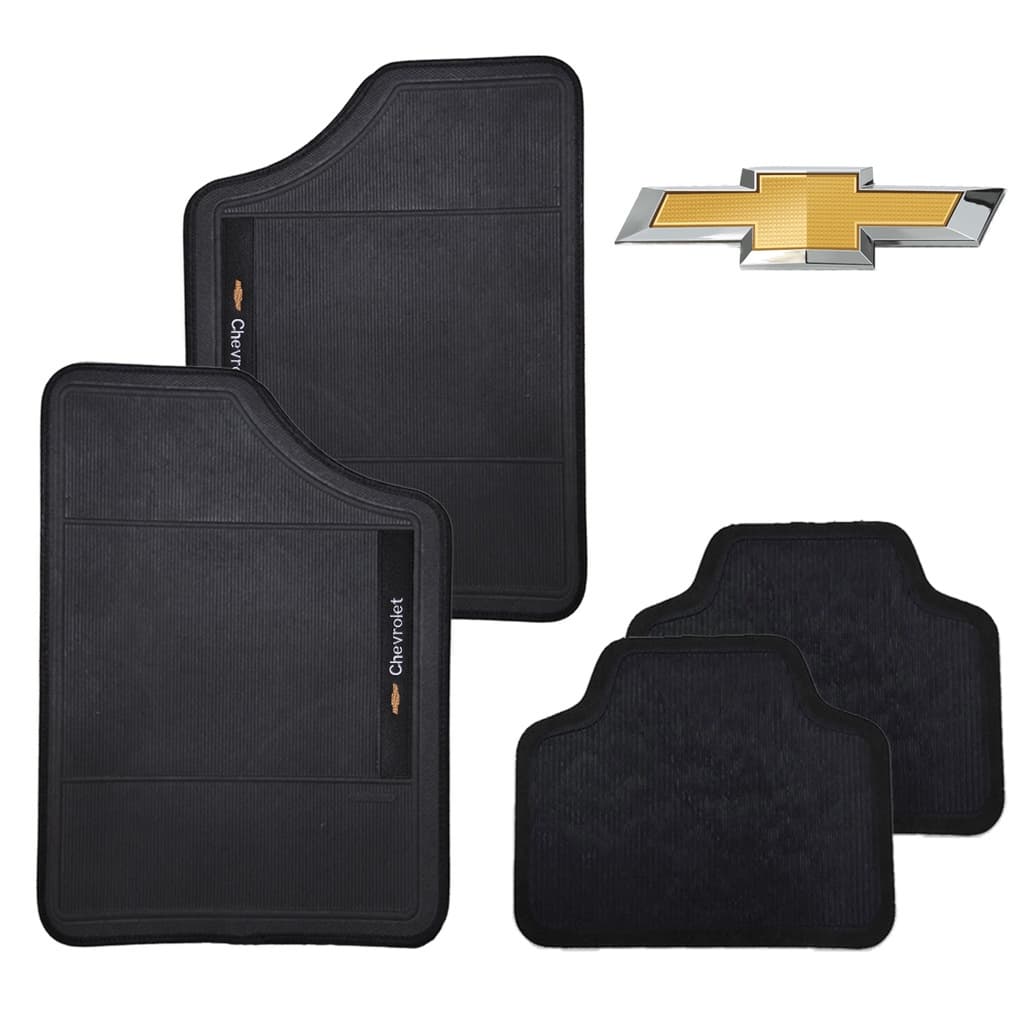 Conjunto de Tapete Para Carro Preto Marca Chevrolet 4 Pçs Otimizado Emborrachado Bordado