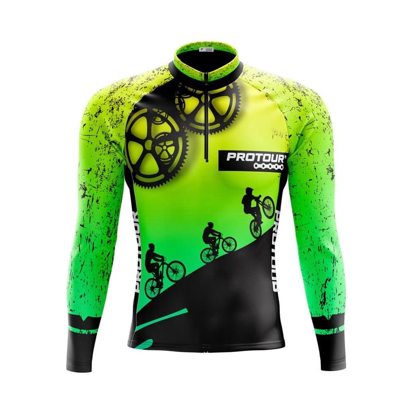 Camisa Ciclismo Camiseta Ciclista Roupa de Ciclismo Masculina MTB Manga Longa R.O.C. Degrade com Bolsos Proteção UV50+