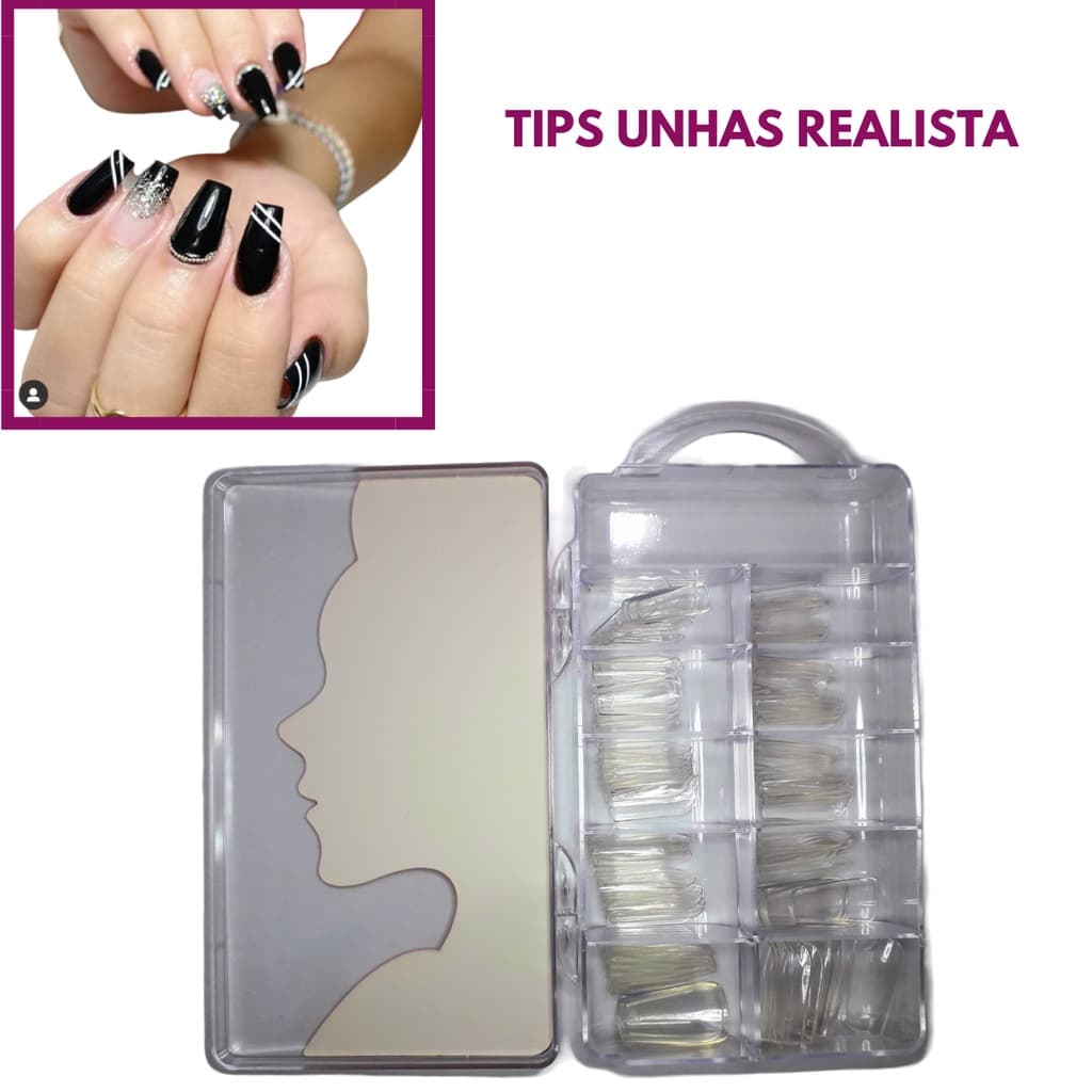 UNHA POSTIÇA REALISTA TRANSPARENTE 100 UNI PROFISSIONAL