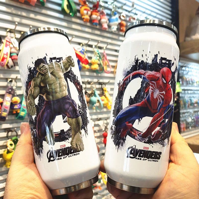 Copo Térmico Marvel Homem-Aranha Homem de Ferro Hulk, Copo Térmico para Refrigerante, Copo com Canudo para Estudantes, C