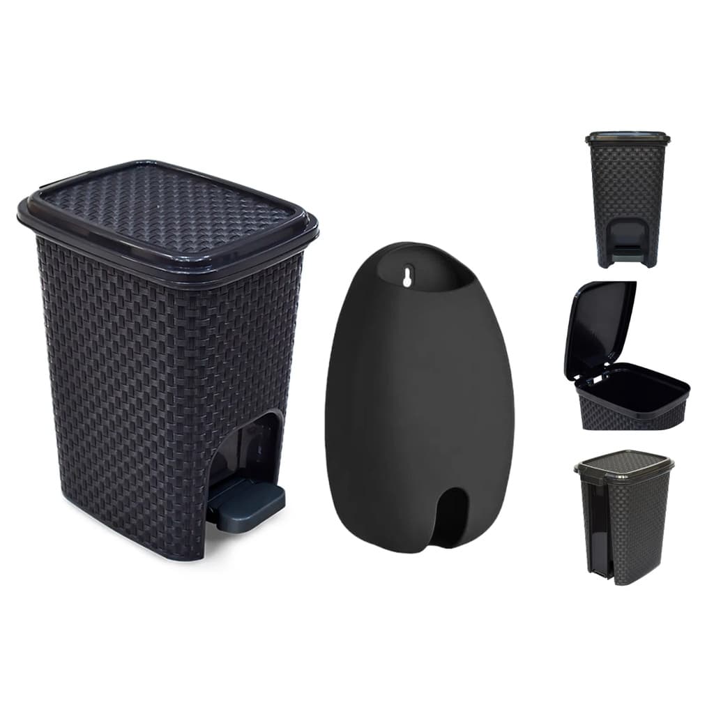 Kit Lixeira 7 litros Pedal  C/ Tampa Com Dispenser P Sacolas Organização Cozinha Banheiro