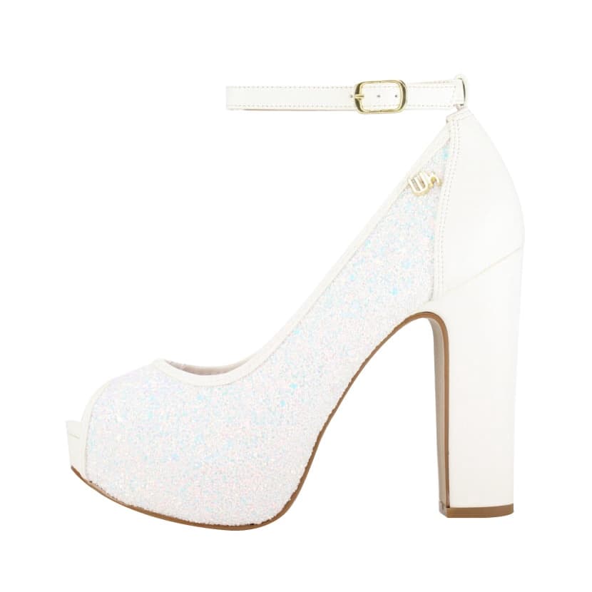 PEEP TOE MEIA PATA GLITTER BRANCO FURTACOR