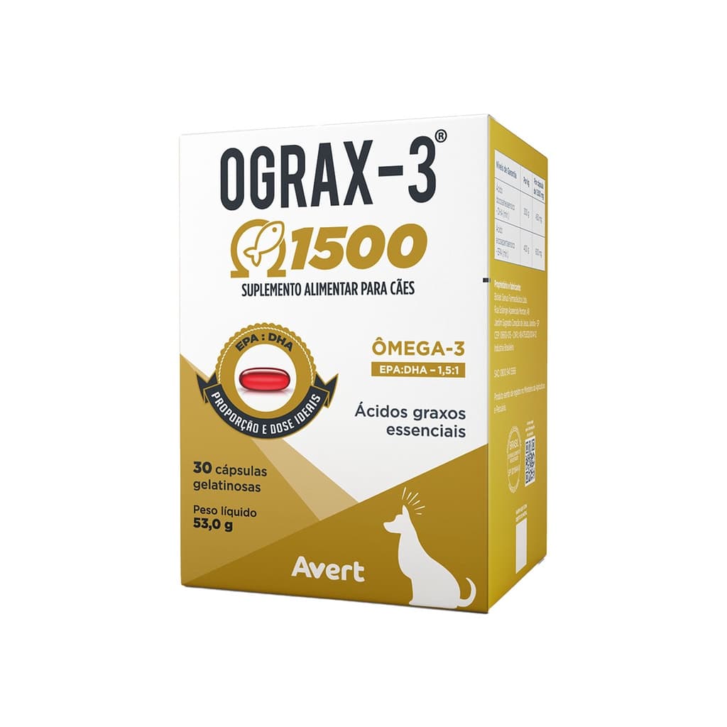 Ograx-3 Suplemento Nutricional Para Cães 1500mg  C/30 Cápsulas