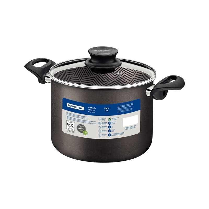 Caldeirão antiaderente Tramontina 20 Cm 4,2 L Paris chumbo tampa de vidro