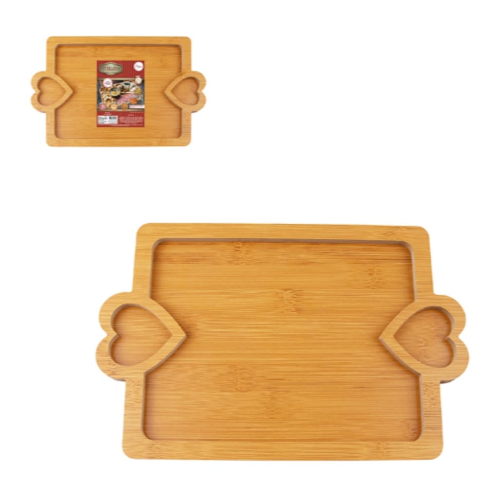 Tabua Petisqueira Bambu Coracao 3 Compartimentos 29x20cm