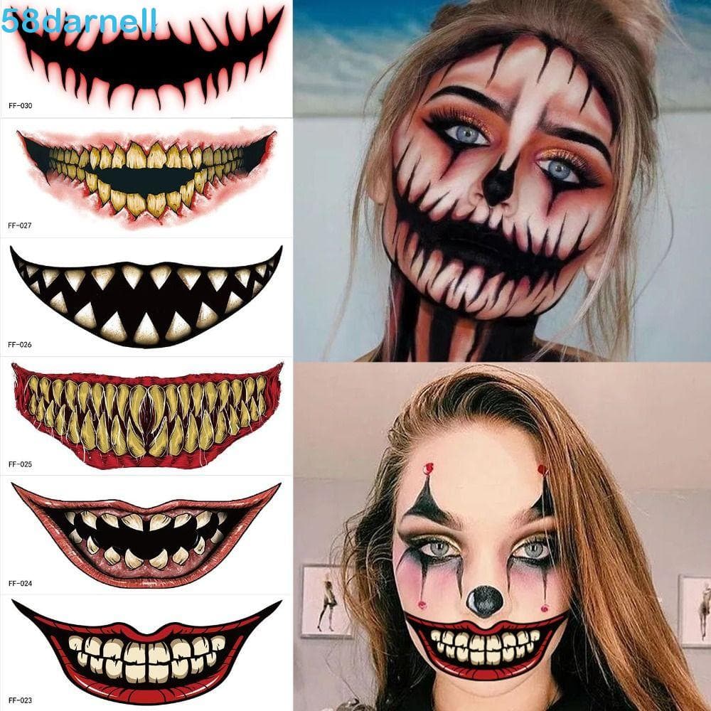 Adesivos De Tatuagem De Terror De Halloween DARNELL , Adesivo Falso À Prova D'água Para Rosto De Boca Grande , Cicatriz