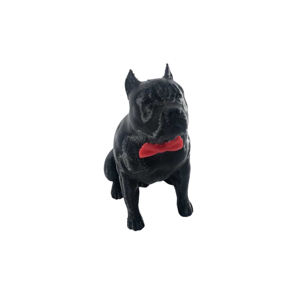 Pitbull Macho Orelha Cortada com Gravata Miniatura Decoração 3D