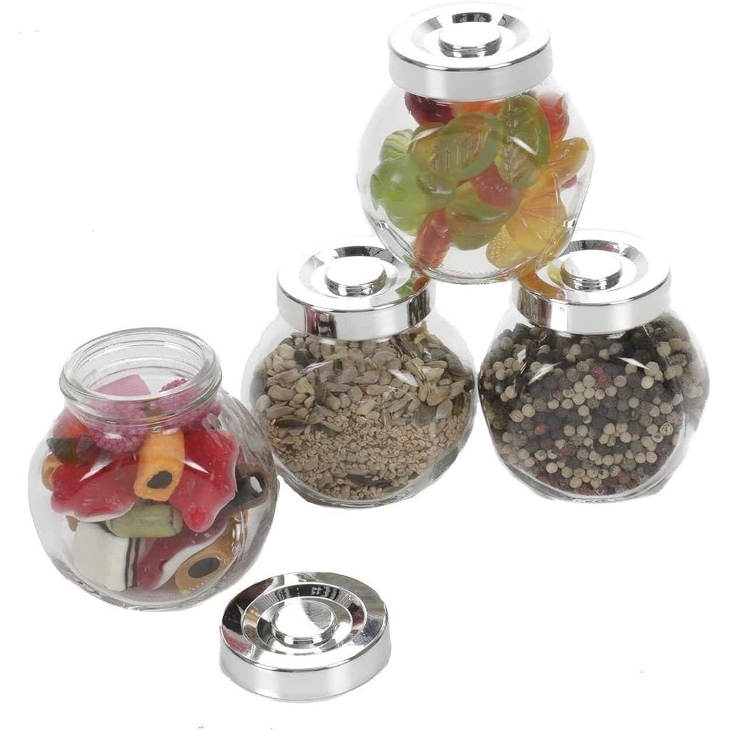 Porta Temperos Condimentos de Vidro 4 Unidades com Tampa Cromada - Potes de Vidro com Tampa metalizada 200ML - Especiaria Artesanais Porta Condimento Guardar Tempero - PANAMI