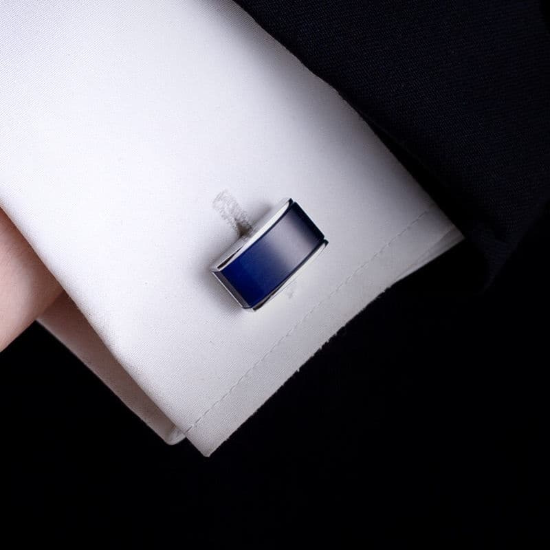 Abotoaduras de estilo francês com gradiente preto e azul, abotoaduras para camisa masculina, abotoaduras personalizadas.