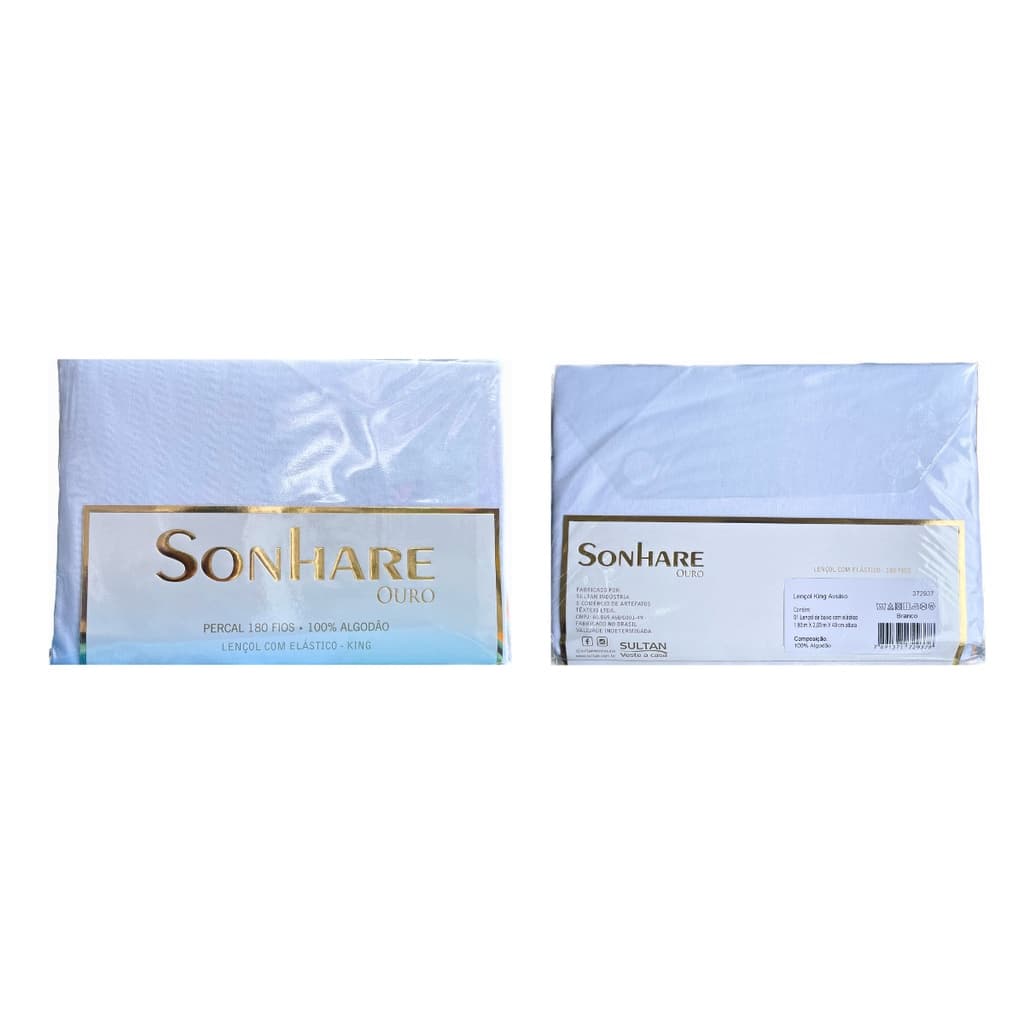 Lençol Cama King Elástico Branco 100%Algodão 180Fios Sonhare