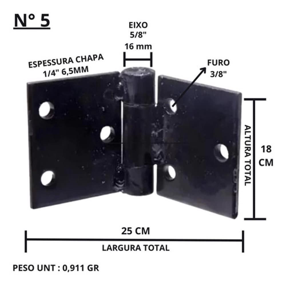 Dobradiça de Porteira Rustica Quadrada borboleta N°5 12 und