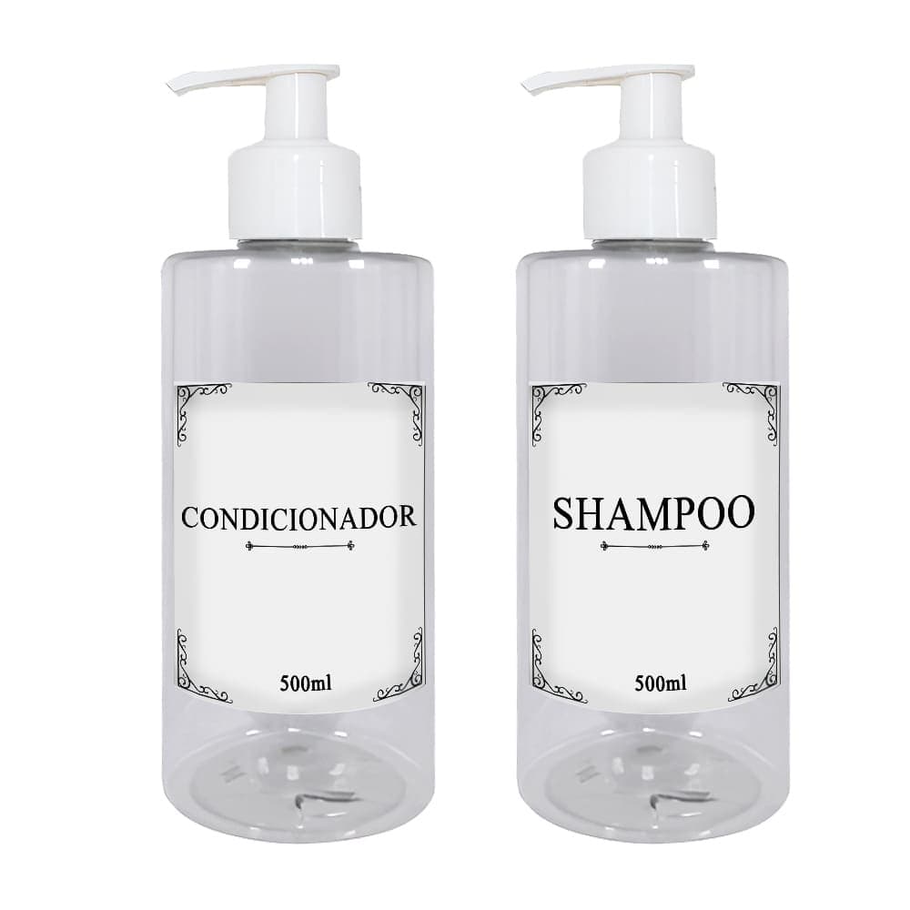 Kit 2 Frasco Pet Cristal 500ml Decoração Minimalista Banheiro Shampoo Condicionador com Válvula Pump