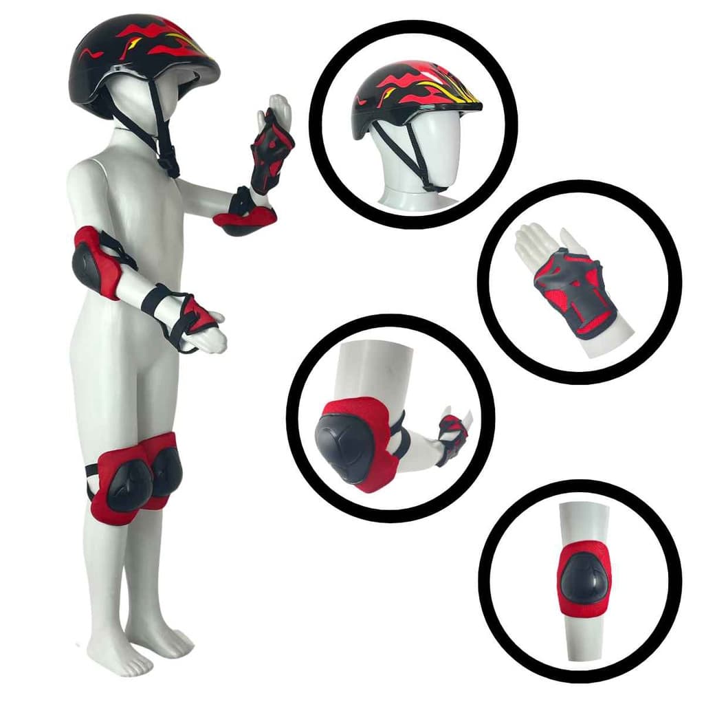 Kit Conjunto Proteção Segurança Infantil Zippy Toys Capacete Joelheiras Cotoveleiras Vermelho
