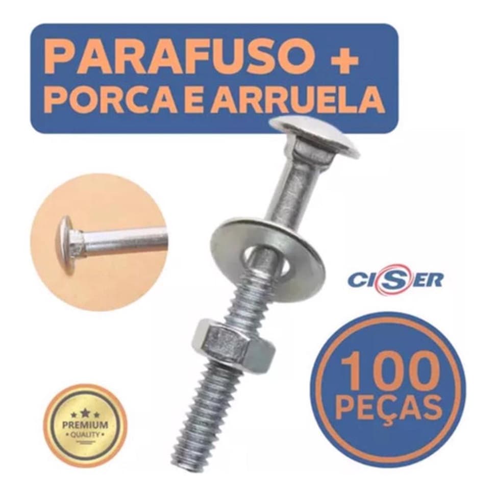 100 Parafuso Francês 1/4 X 2.1/2 - 6,4cm Com Porca E Arruela
