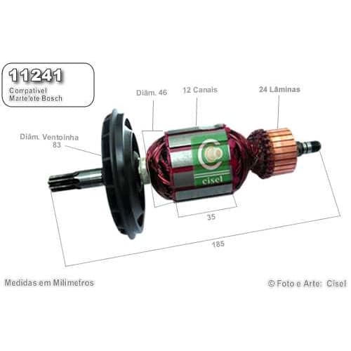 Induzido compatível Bosch Martelo 11241/ 11321 GBH 5-40DE/ GSH 5CE- Eixo 185mm