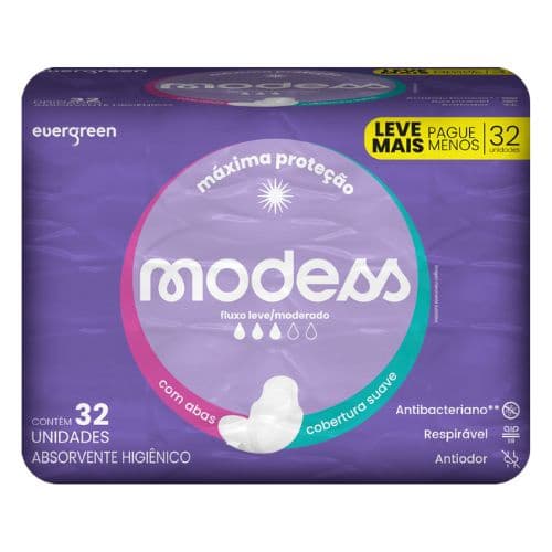 Absorvente Malha Suave C/abas Modess 32 Un - Evergreen