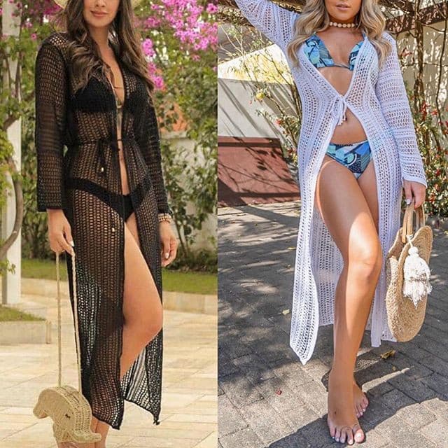 Saida de Praia Longa Saida de praia Aberta tricot saida de praia  saida de praia feminino saida de praia kimono