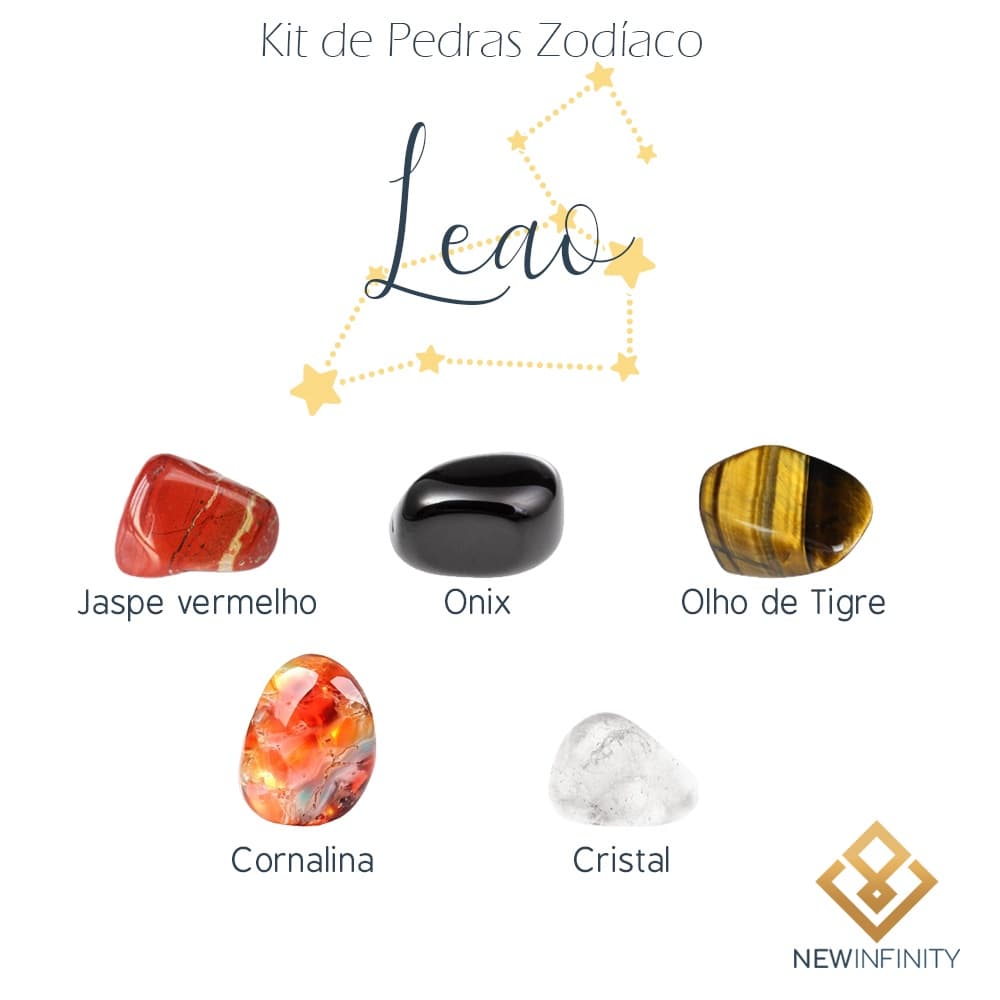 Kit de Pedras Cristais dos Signos Leão - 5 pedras naturais proteção e limpeza