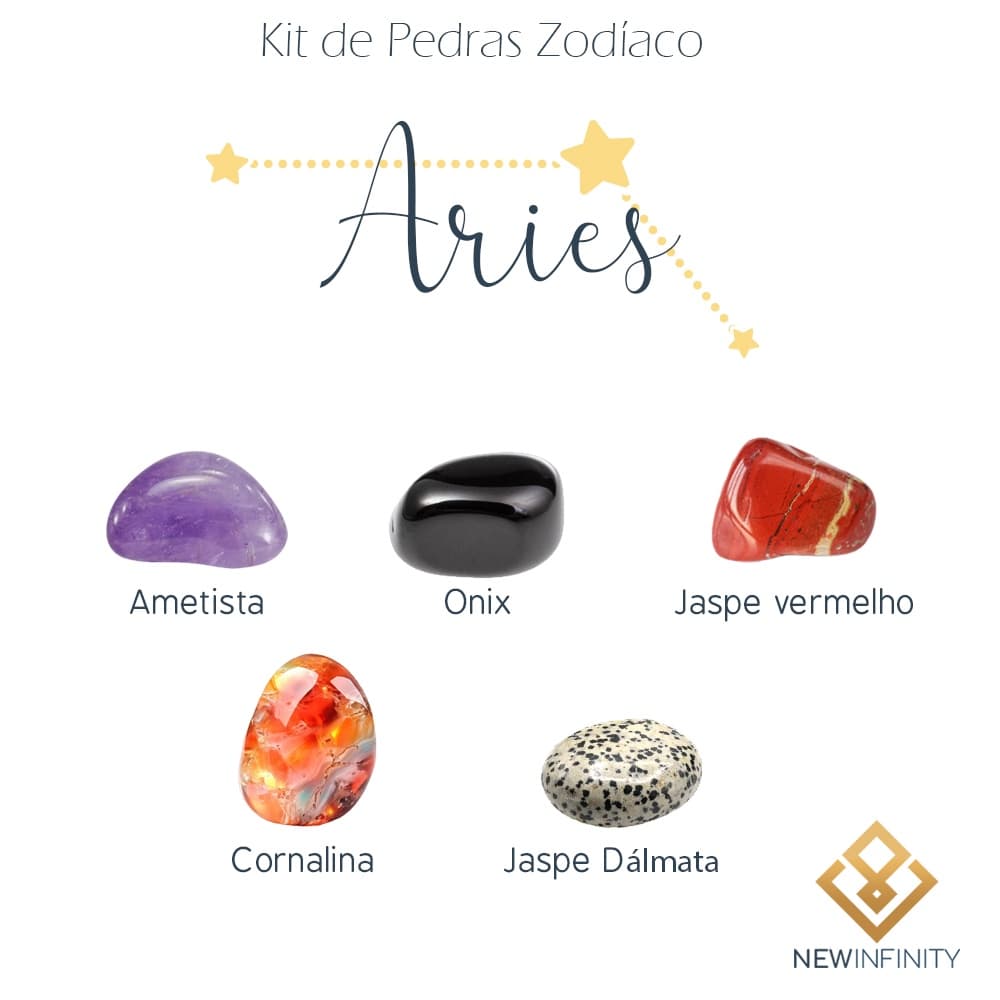 Kit de Pedras Cristais dos Signos Áries - 5 pedras naturais proteção e limpeza