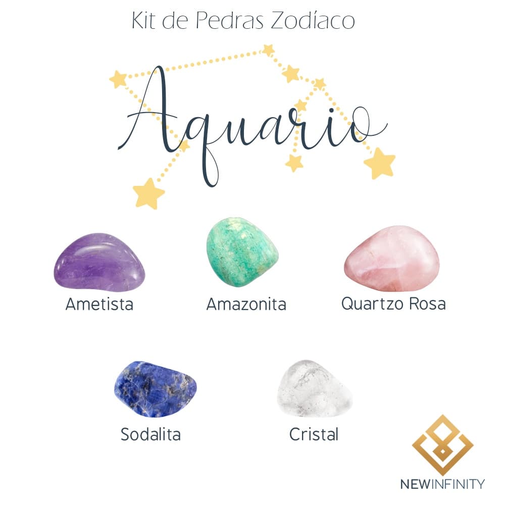 Kit de Pedras Cristais dos Signos Aquario - 5 pedras naturais proteção e limpeza
