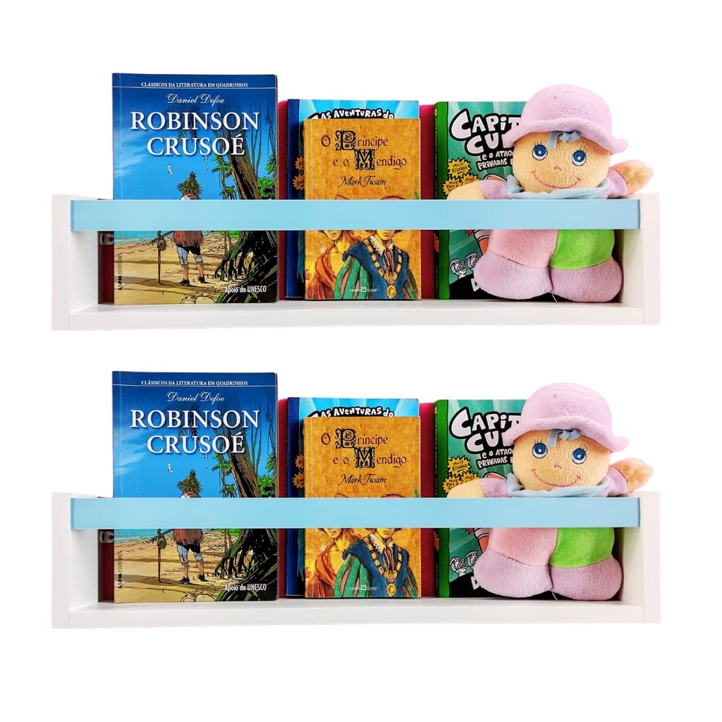 Kit 2 Prateleiras de Livros Criança Nicho de Parede Livreiro Colorido 55cm