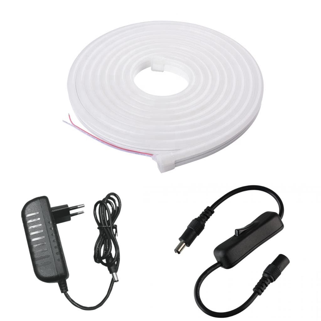 Fita Led Neon 5m Branca Fria 12v Com Fonte 3A e Interruptor P4