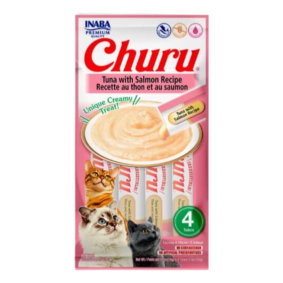 PETISCO CHURU SABOR ATUM E SALMAO Gatos 4 Tubos 56g - INABA