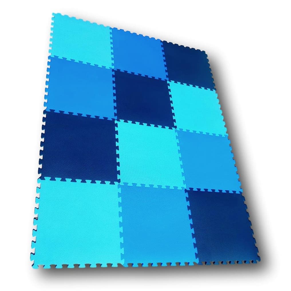 Kit 24 Tatames Tapetes EVA Tons de Azul 50x50x1cm 10mm Meninos  Linha Premium Bordas de Acabamento