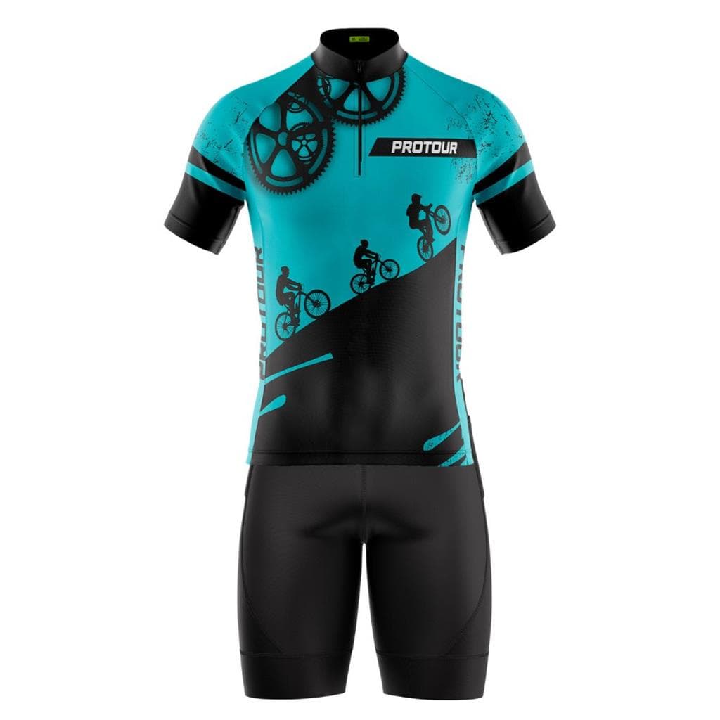 Conjunto Ciclismo Masculino Camisa De Bicicleta R.O.C. 2.0 Azul e Bermuda Premium Com Bolsos Uv50+
