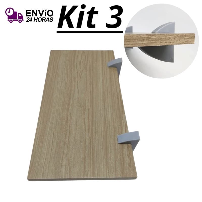 Kit 3 Prateleira Concept Prateleira Madeira Retangular Com Suporte 40x20cm Cor Nogueira