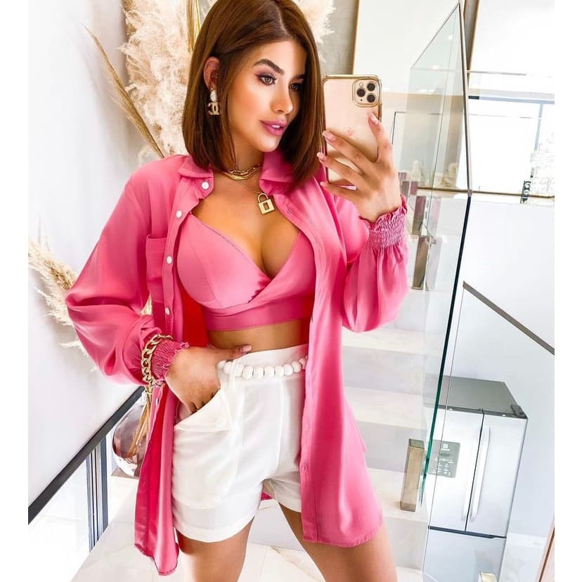 Camisa Chemise com Top Cropped