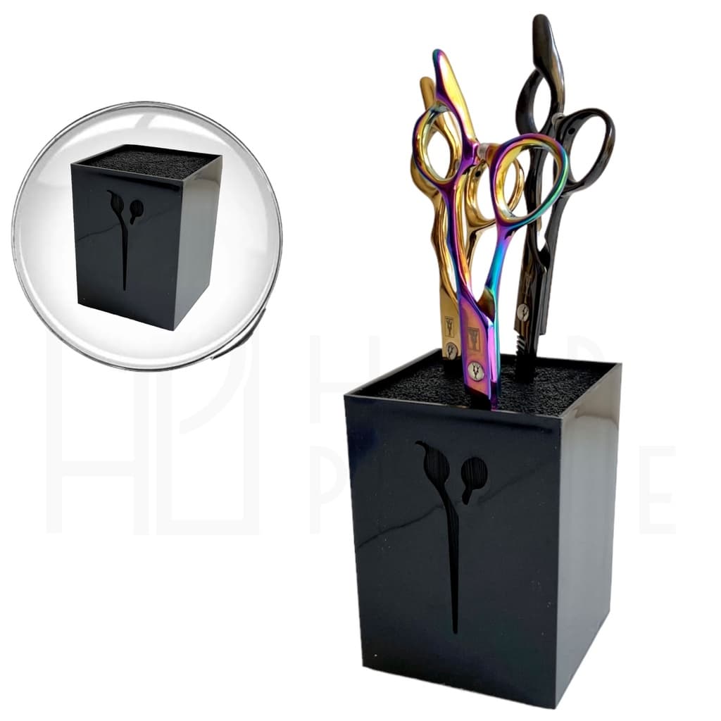 Porta Tesoura Profissional Suporte De Mesa Cabeleireiro Barbeiro Preto
