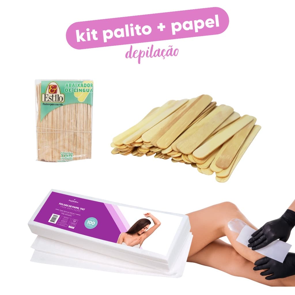 Kit 100 Palito Abaixador de Lingua Depilação + 100 Folhas Papel TNT para Depilação