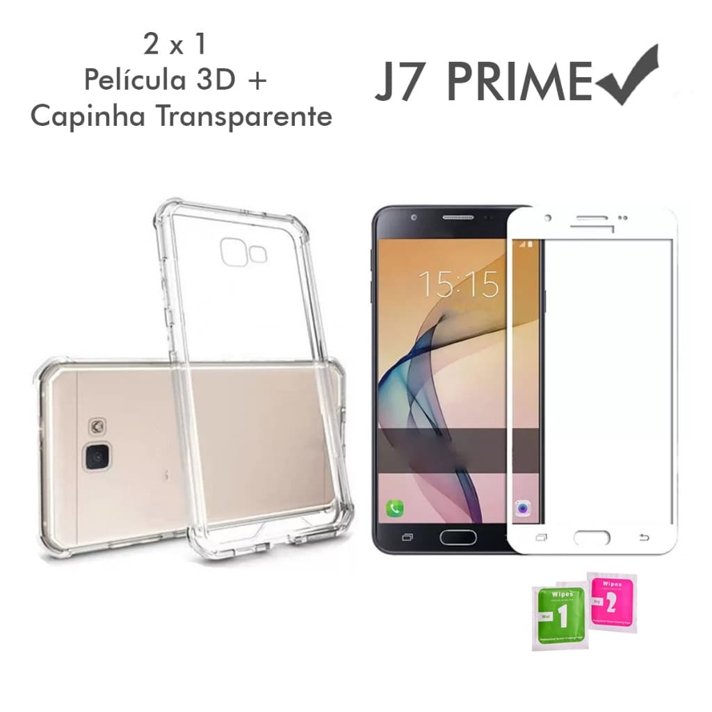 Capa Translúcida Capa Case Capinha Anti Shock transparente Samsung Galaxy J7 + Película Vidro 3D